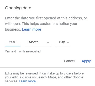 Business Opening Date