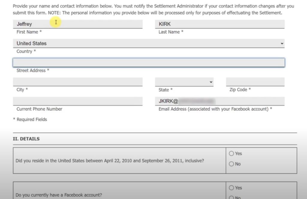 Facebook Internet Tracking Litigation Form