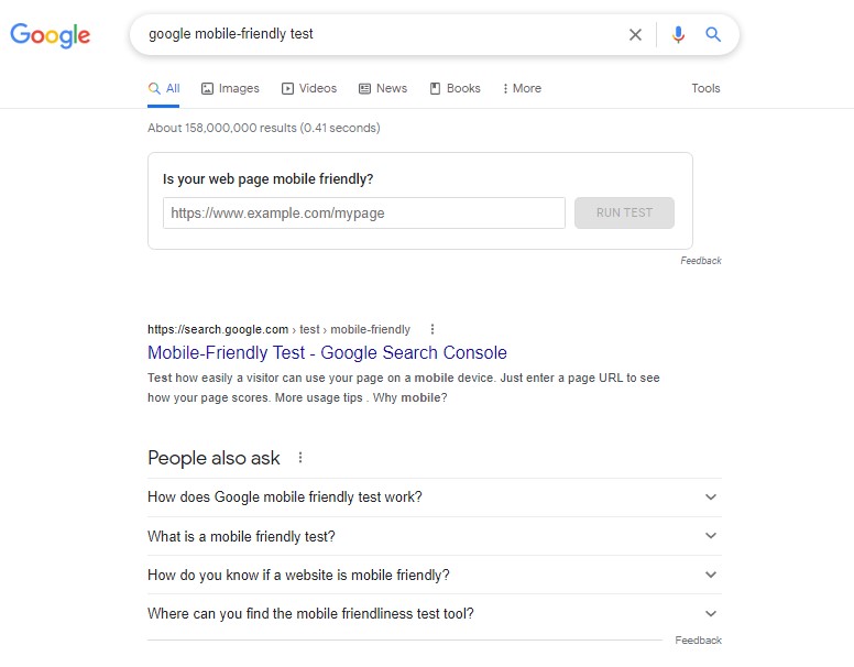 google mobile-friendly test search bar