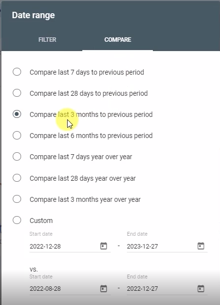 comparison tab