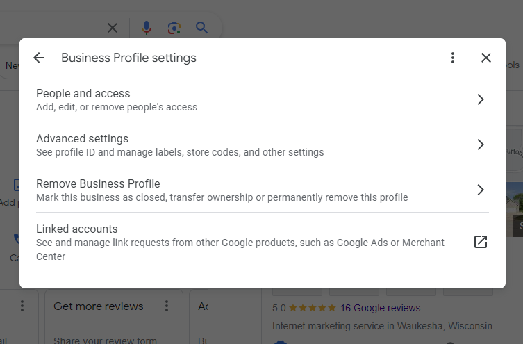 Business Profile settings